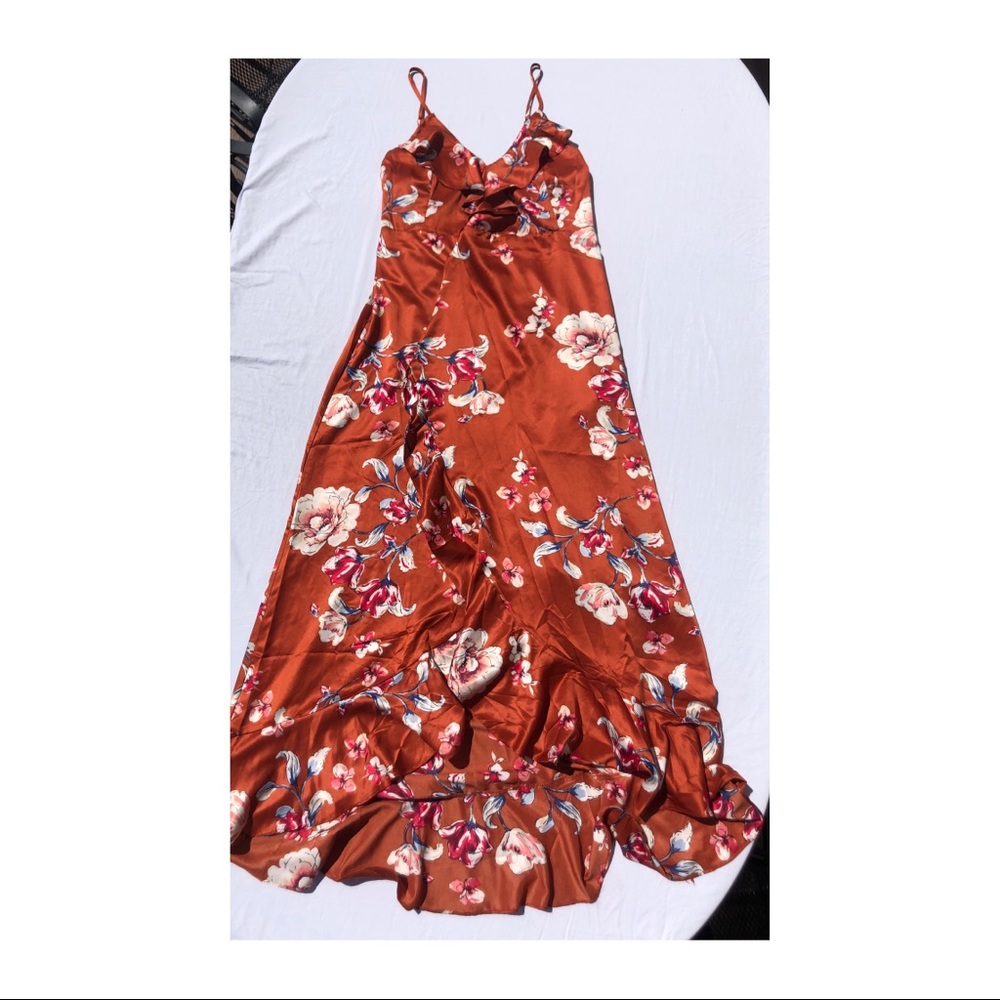 Lulus Orange Floral Wrap Dress
